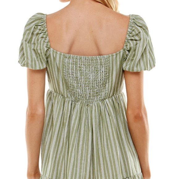 Speechless Women Juniors Striped Peplum Hem Puffed Sleeve Mini Dress Green Large - Picture 5 of 8